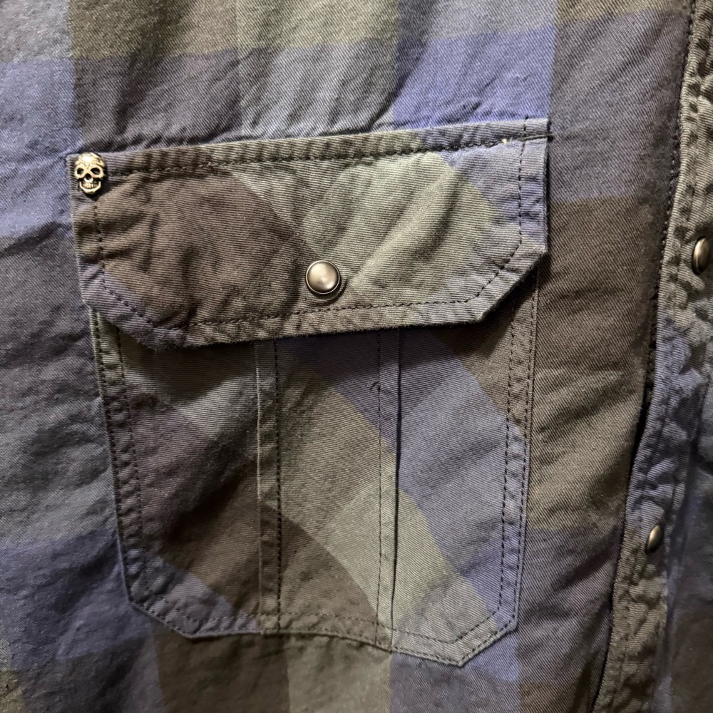 Men’s 2XL Affliction for Buckle Navy Blue Black Premium Embroidered Flannel - Picture 3 of 16